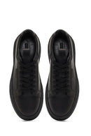 Men's Black Lace-Up Thick-Soled Leather Sneaker | Derimod