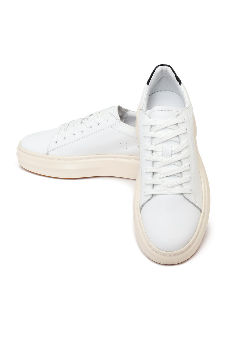 Erkek Beyaz Bağcıklı Kalın Tabanlı Deri Sneaker
