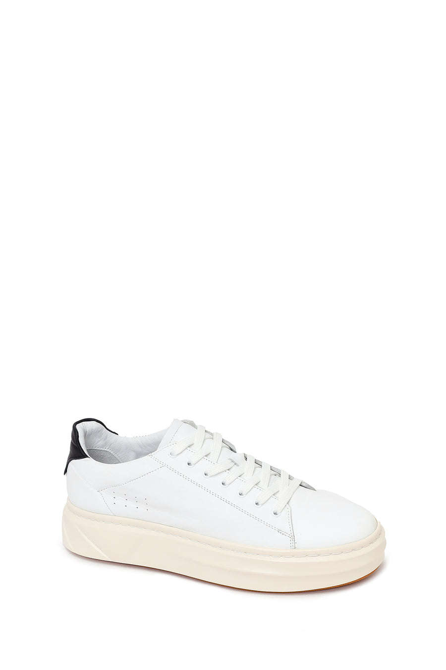 Erkek Beyaz Bağcıklı Kalın Tabanlı Deri Sneaker