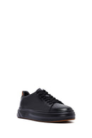 Men's Black Lace-Up Thick Sole Leather Sneakers | Derimod