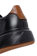 Men's Black Lace-Up Thick Sole Leather Sneakers | Derimod