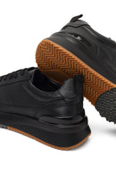 Men's Black Lace-Up Thick-Soled Leather Sneaker | Derimod