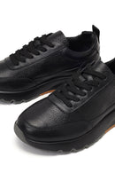 Men's Black Lace-Up Thick-Soled Leather Sneaker | Derimod