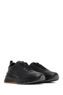 Men's Black Lace-Up Thick-Soled Leather Sneaker | Derimod