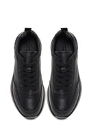 Men's Black Lace-Up Thick-Soled Leather Sneaker | Derimod