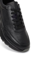 Men's Black Lace-Up Thick-Soled Leather Sneaker | Derimod