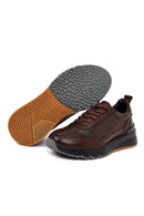 Erkek Kahverengi Bağcıklı Kalın Tabanlı Deri Sneaker | Derimod