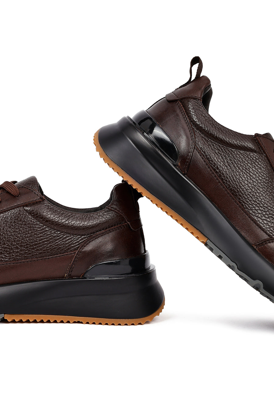 Erkek Kahverengi Bağcıklı Kalın Tabanlı Deri Sneaker