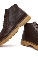Men's Brown Lace-Up Zipper Leather Casual Boot | Derimod