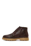 Men's Brown Lace-Up Zipper Leather Casual Boot | Derimod