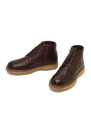 Men's Brown Lace-Up Zipper Leather Casual Boot | Derimod
