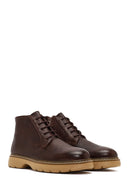 Men's Brown Lace-Up Zipper Leather Casual Boot | Derimod