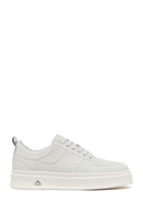 Men's White Lace-Up Thick-Soled Leather Sneakers | Derimod