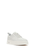 Men's White Lace-Up Thick-Soled Leather Sneakers | Derimod