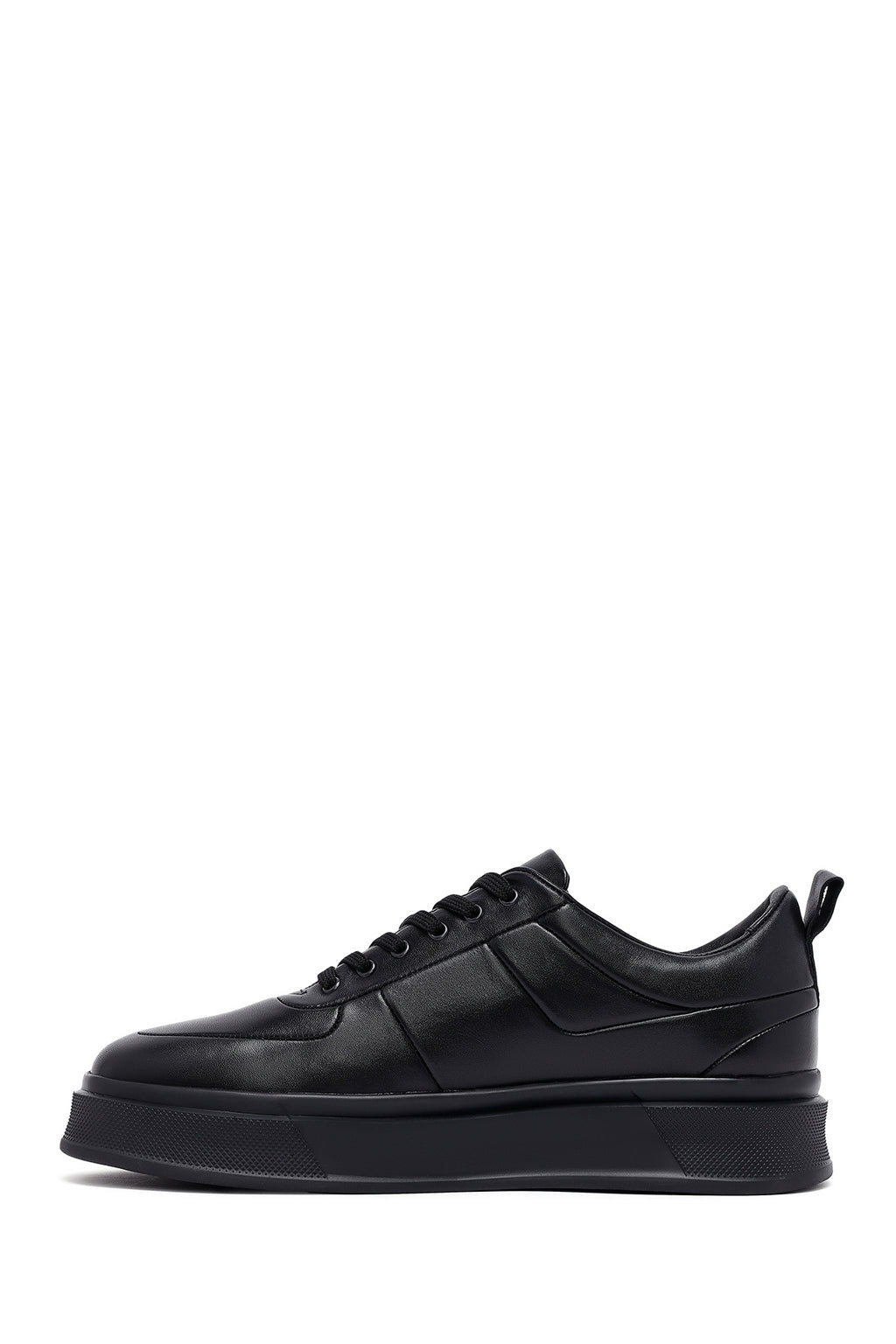 Erkek Siyah Bağcıklı Kalın Tabanlı Deri Sneaker