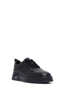 Men's Black Lace-Up Thick Sole Leather Sneakers | Derimod