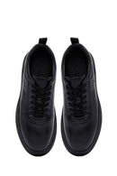 Men's Black Lace-Up Thick Sole Leather Sneakers | Derimod