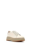 Men's White Lace-Up Thick-Soled Leather Sneaker | Derimod