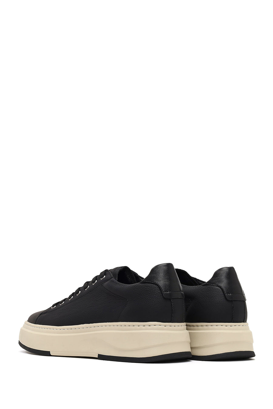 Men's Black Lace-Up Thick-Soled Leather Sneaker