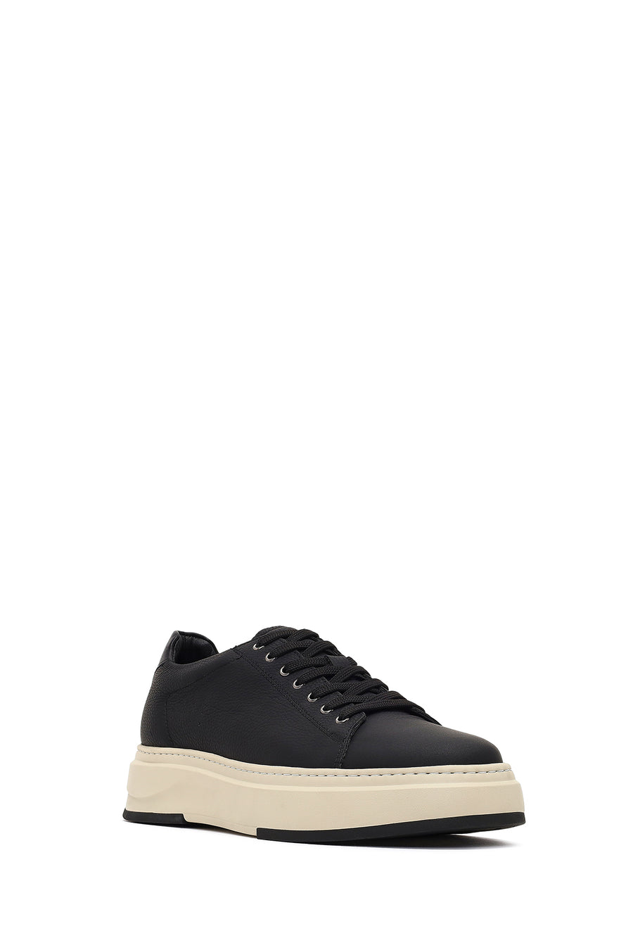 Men's Black Lace-Up Thick-Soled Leather Sneaker
