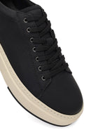 Erkek Siyah Bağcıklı Kalın Tabanlı Deri Sneaker | Derimod