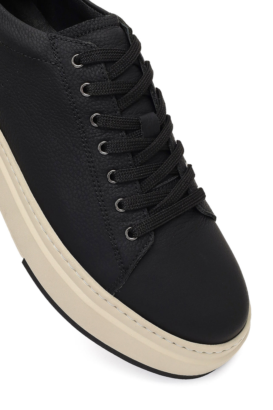 Men's Black Lace-Up Thick-Soled Leather Sneaker