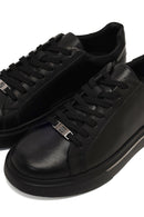 Men's Black Lace-Up Thick-Soled Leather Sneaker | Derimod