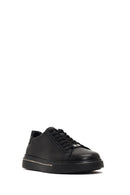 Men's Black Lace-Up Thick-Soled Leather Sneaker | Derimod