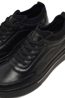 Men's Black Lace-Up Thick-Soled Leather Sneaker | Derimod