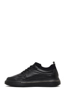 Men's Black Lace-Up Thick-Soled Leather Sneaker | Derimod