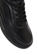 Men's Black Lace-Up Thick-Soled Leather Sneaker | Derimod