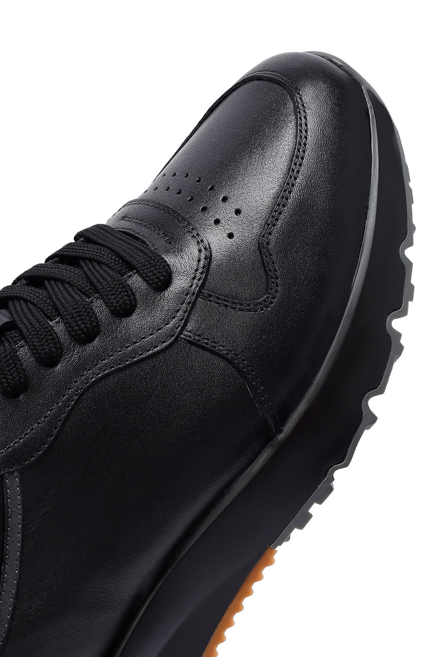 Erkek Siyah Bağcıklı Deri Casual Sneaker