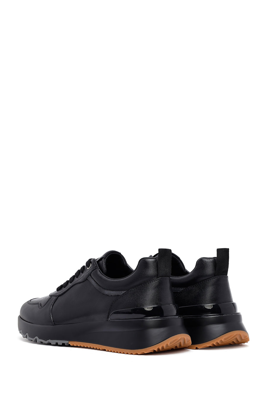 Erkek Siyah Bağcıklı Deri Casual Sneaker
