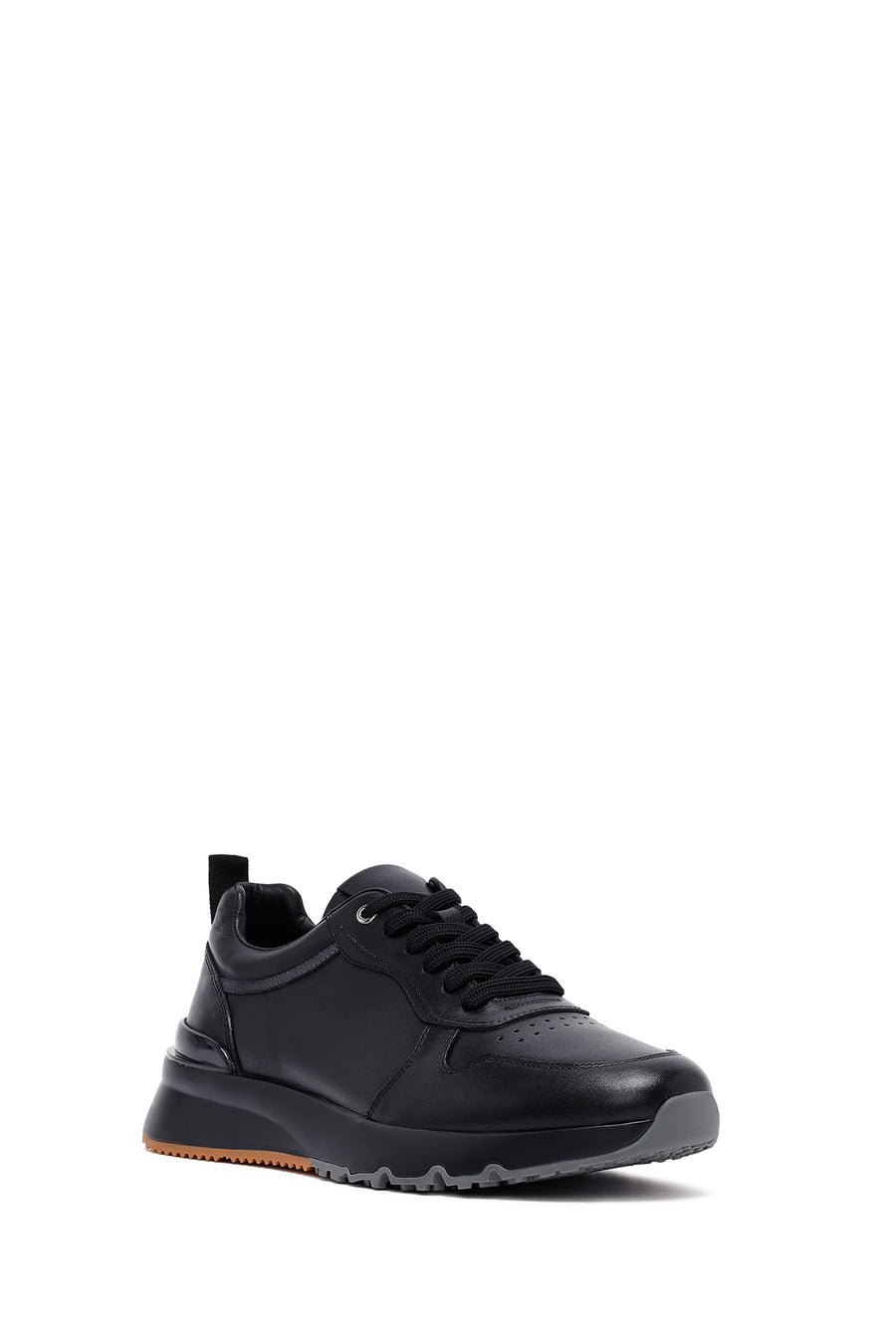 Erkek Siyah Bağcıklı Deri Casual Sneaker