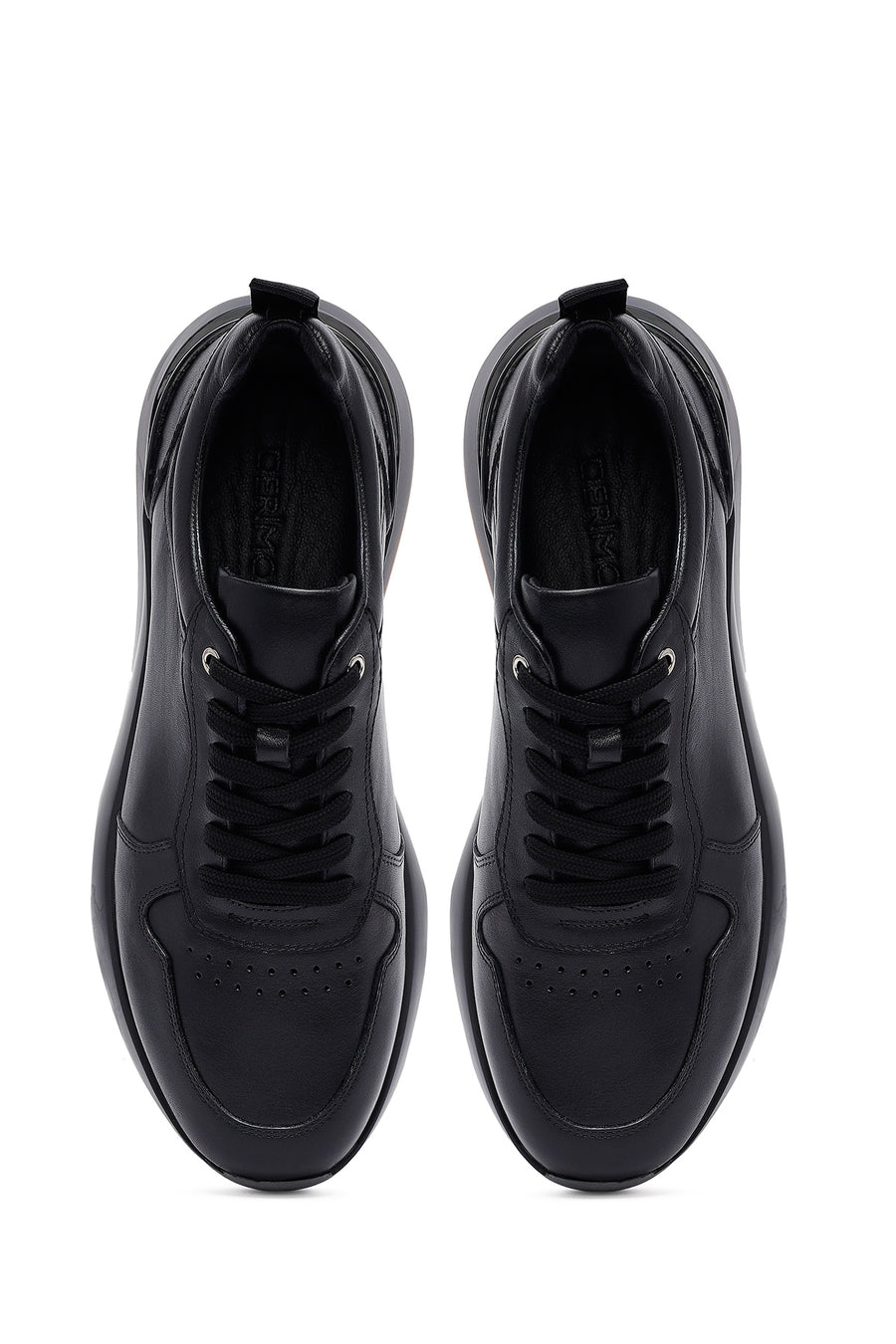 Erkek Siyah Bağcıklı Deri Casual Sneaker