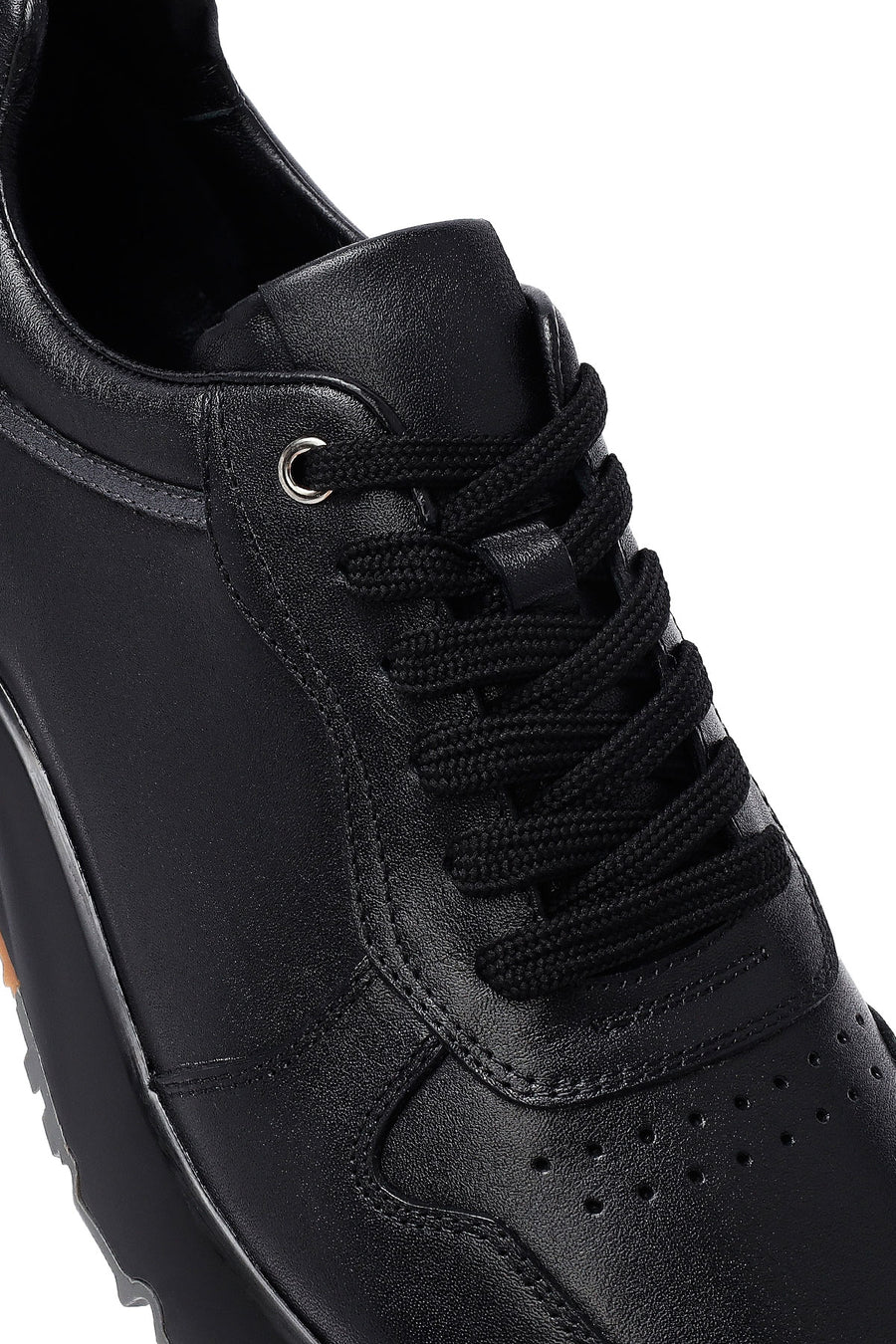 Erkek Siyah Bağcıklı Deri Casual Sneaker