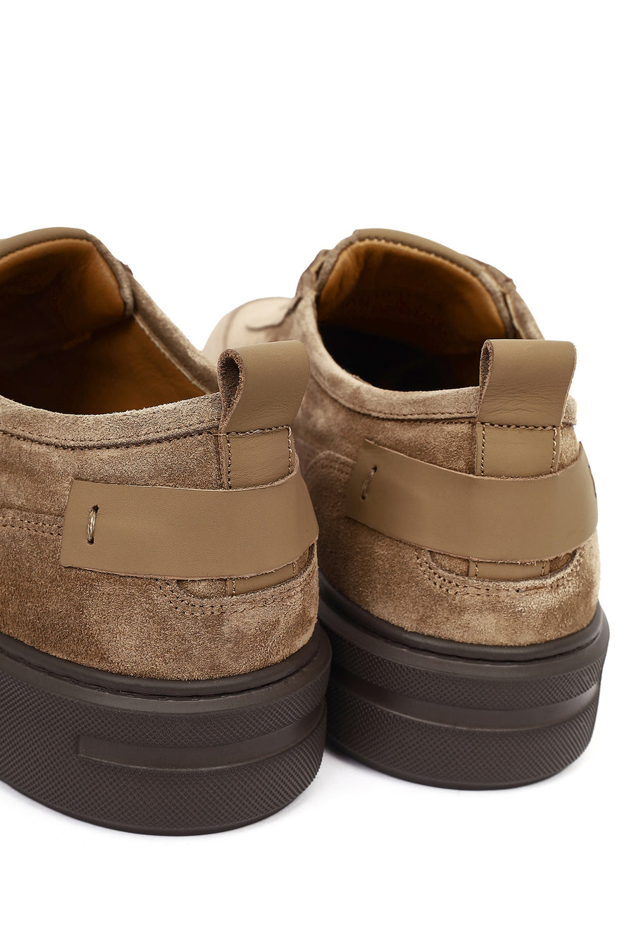 Erkek Vizon Bağcıklı Kalın Tabanlı Süet Deri Sneaker