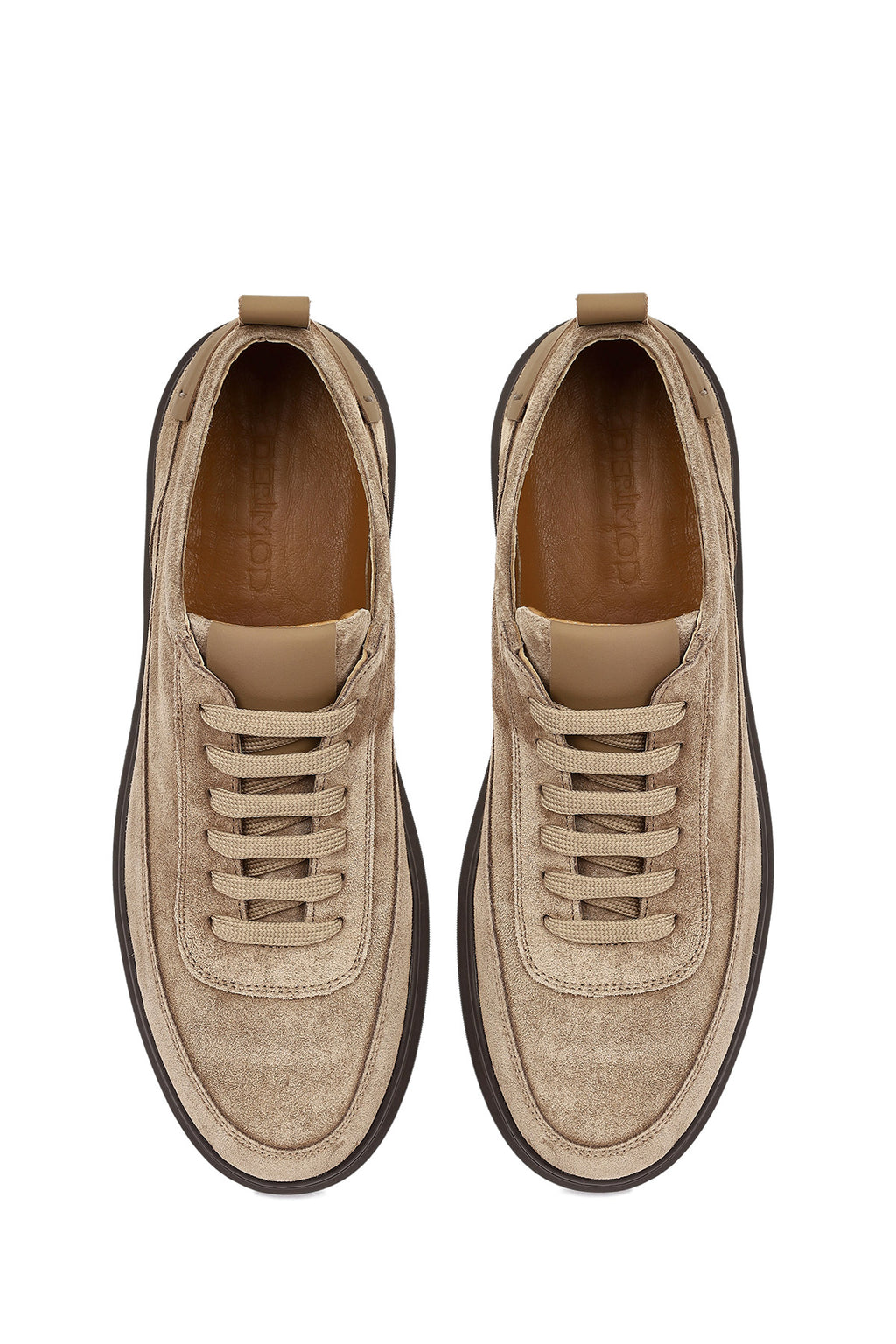 Erkek Vizon Bağcıklı Kalın Tabanlı Süet Deri Sneaker