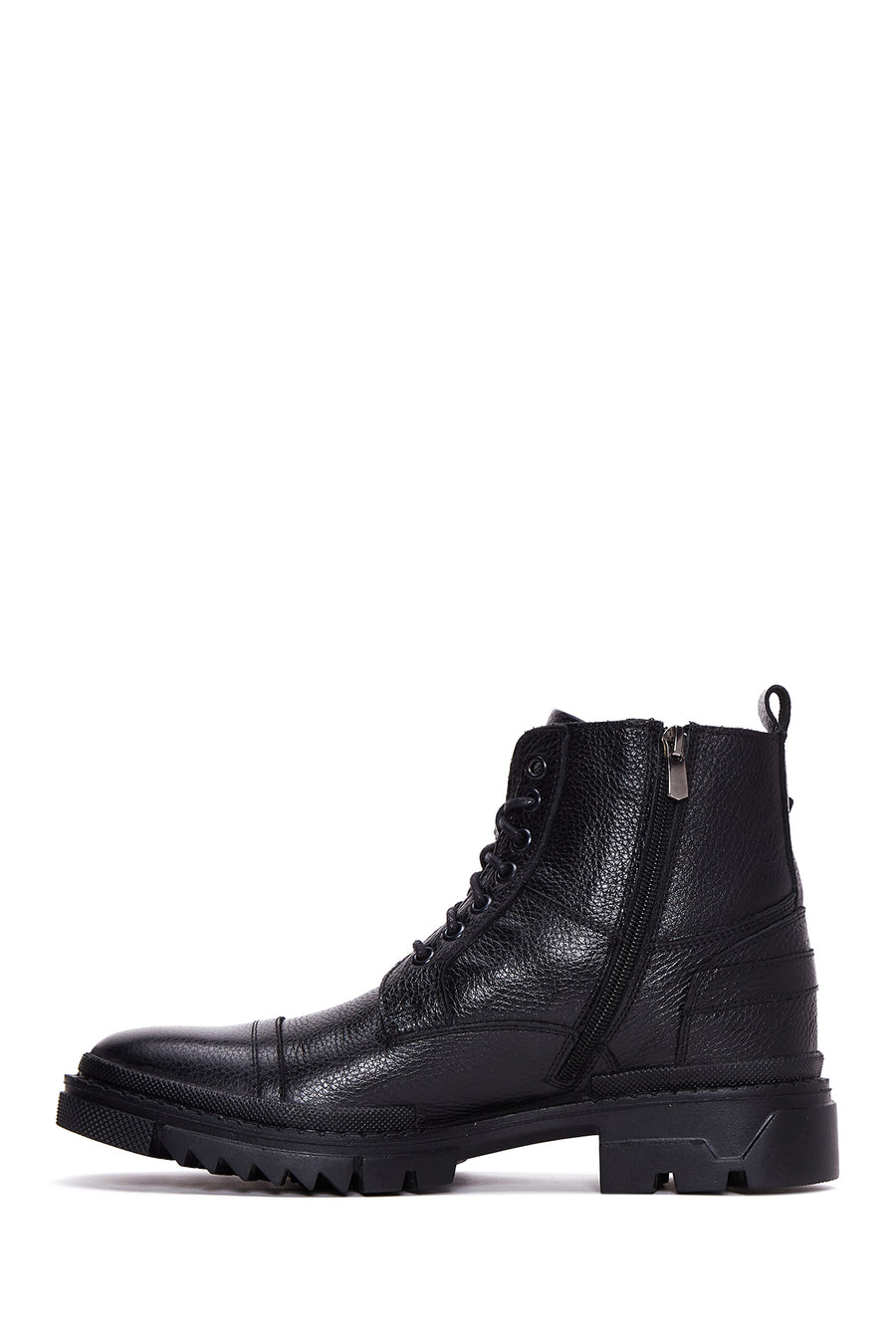 Men's Black Lace-Up Leather Casual Combat Boots