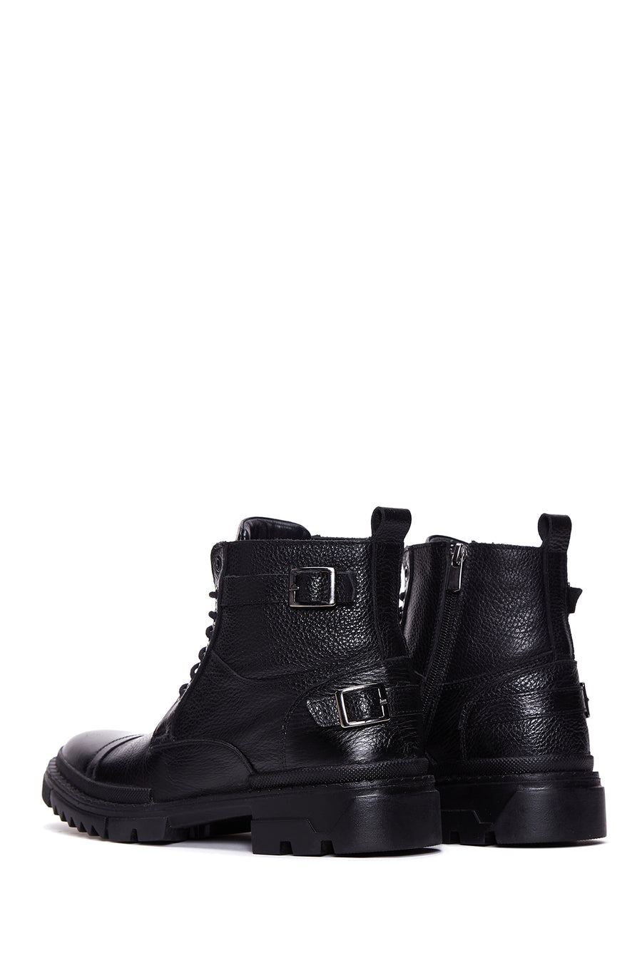 Men's Black Lace-Up Leather Casual Combat Boots