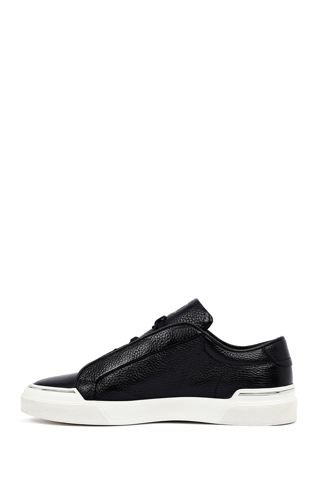 Erkek Siyah Bağcıklı Deri Sneaker