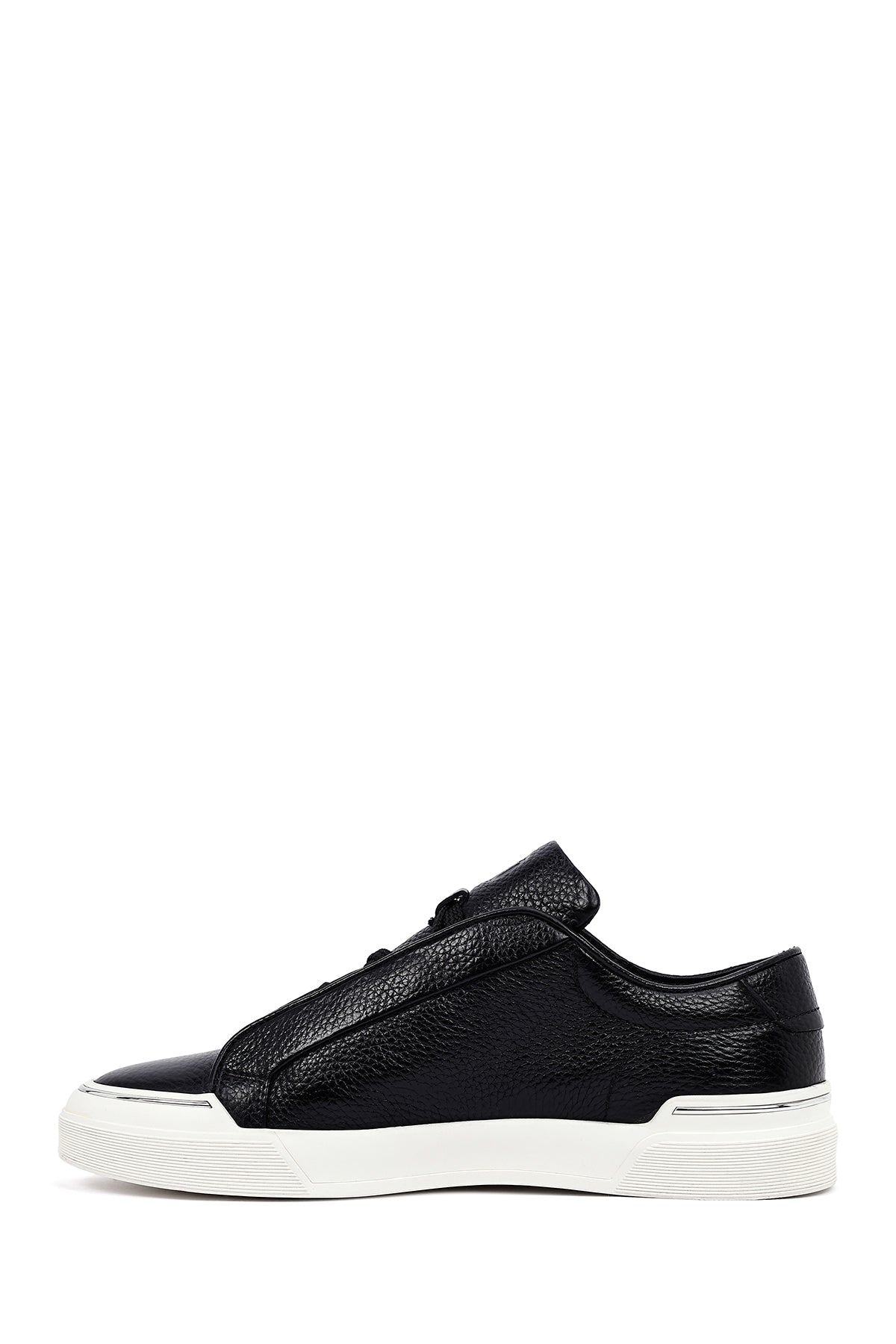 Erkek Siyah Bağcıklı Deri Sneaker