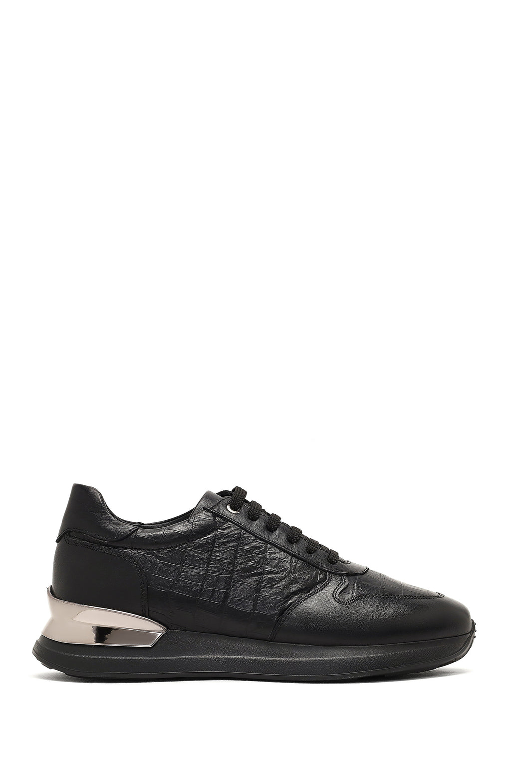 Erkek Siyah Bağcıklı Kalın Tabanlı Deri Sneaker