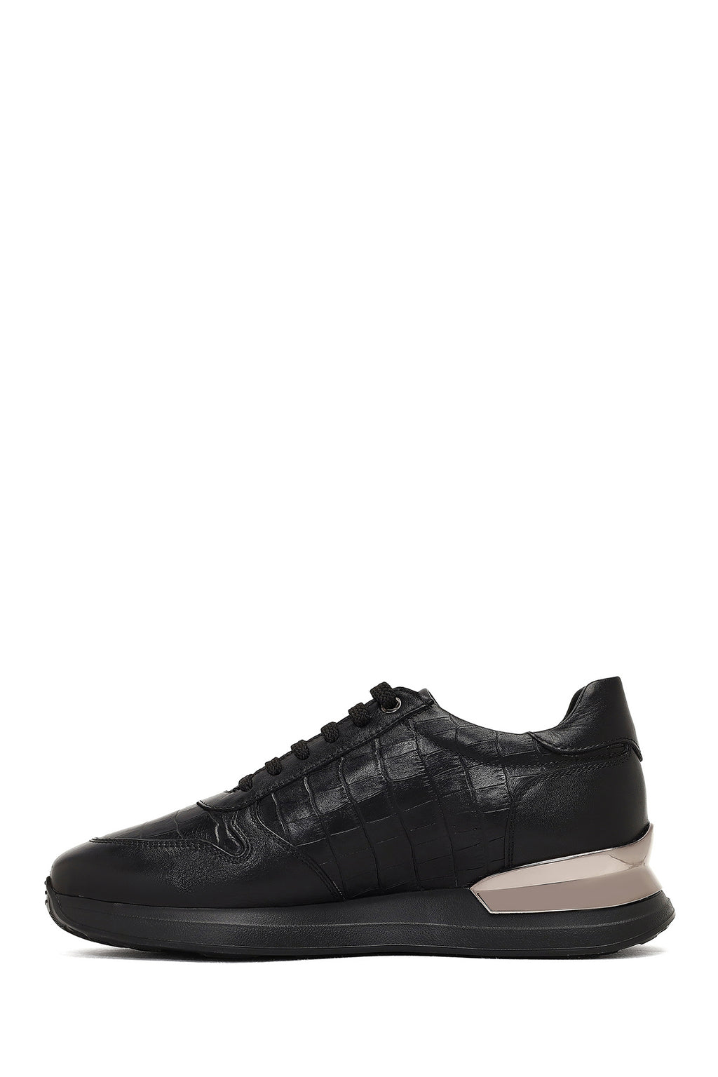 Erkek Siyah Bağcıklı Kalın Tabanlı Deri Sneaker