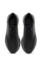 Erkek Siyah Bağcıklı Kalın Tabanlı Deri Sneaker | Derimod