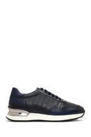Men's Navy Blue Lace-Up Thick Sole Leather Sneaker | Derimod