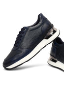 Men's Navy Blue Lace-Up Thick Sole Leather Sneaker | Derimod
