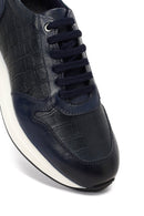 Men's Navy Blue Lace-Up Thick Sole Leather Sneaker | Derimod