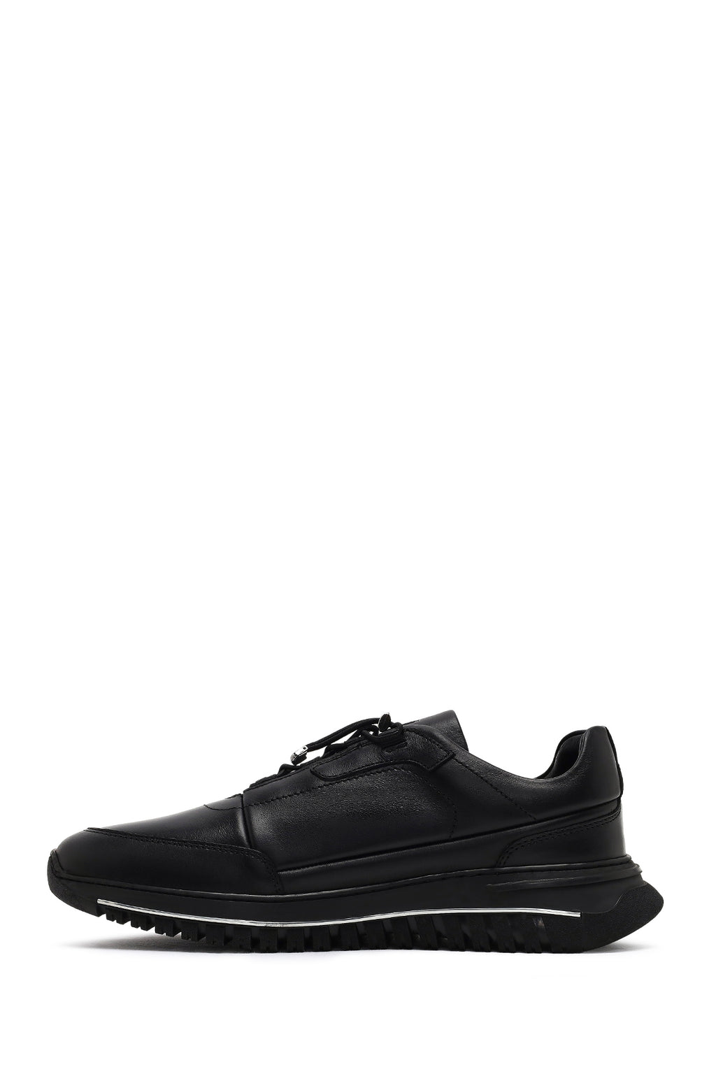 Erkek Siyah Bağcıklı Kalın Tabanlı Deri Casual Sneaker