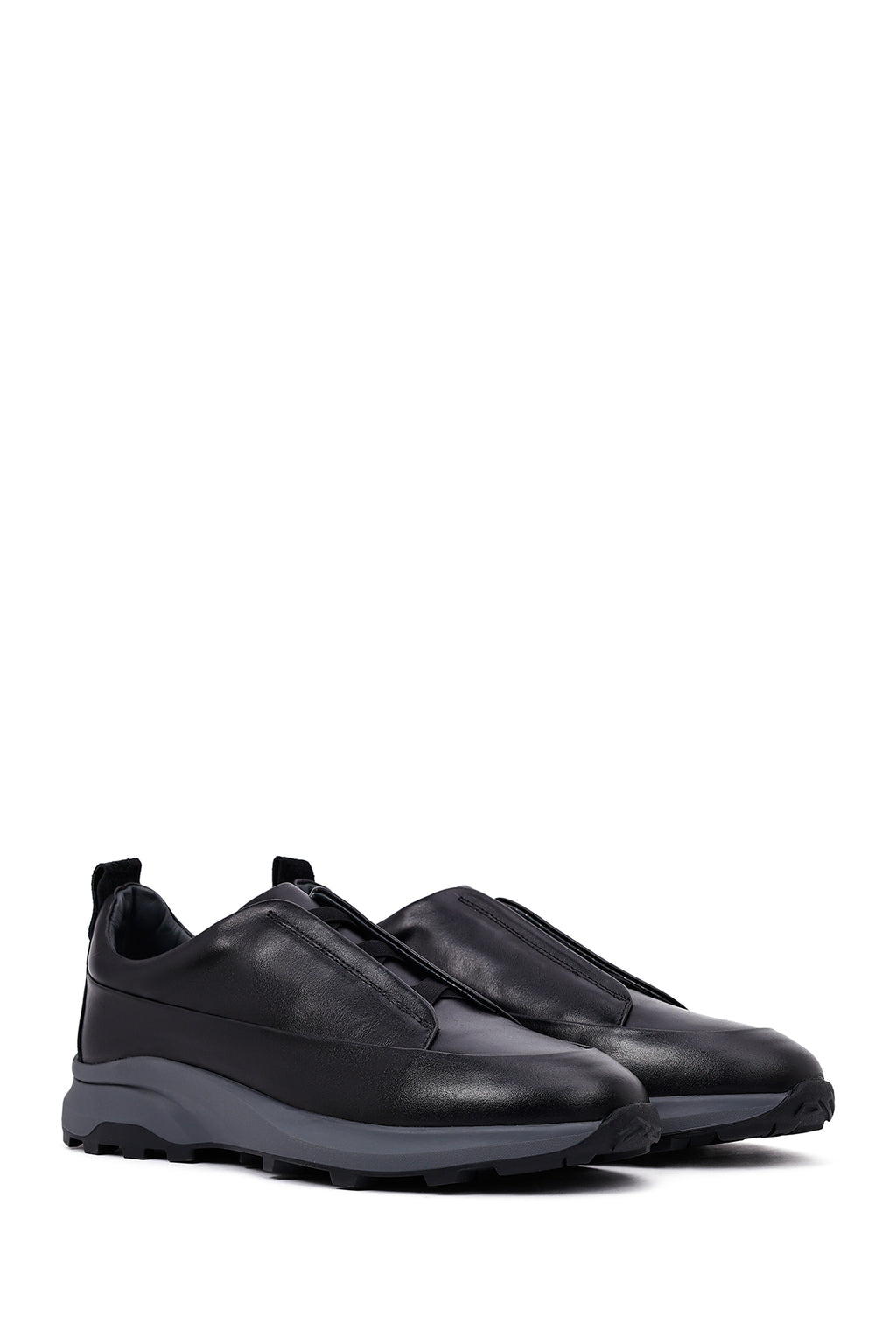 Erkek Siyah Kalın Tabanlı Deri Casual Sneaker